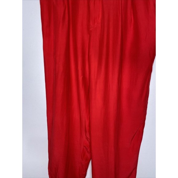 Vintage First Issue Red Silk Pants Sz 12, High Waisted Wide Leg Pleated Pockets - Picture 3 of 7